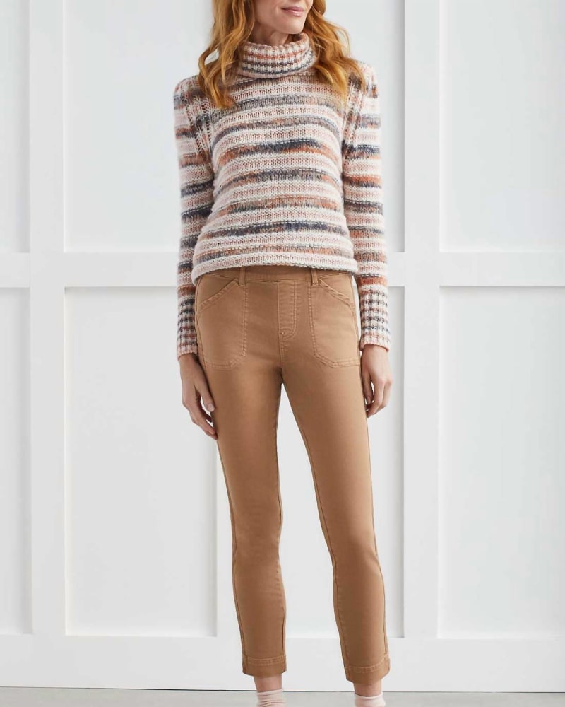 Front of a model wearing a size 12 Pull On Ankle Pant In Cinnamon in Cinnamon by TRIBAL. | dia_product_style_image_id:358041